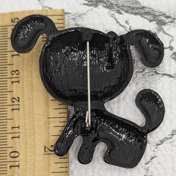 Cute Copper Tone Dog Brooch Pendant Red Heart Eye & Pin Back 2 Inches Tall - Picture 3 of 3